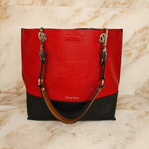 Calvin Klein Large Tote with Clutch, Red and Black